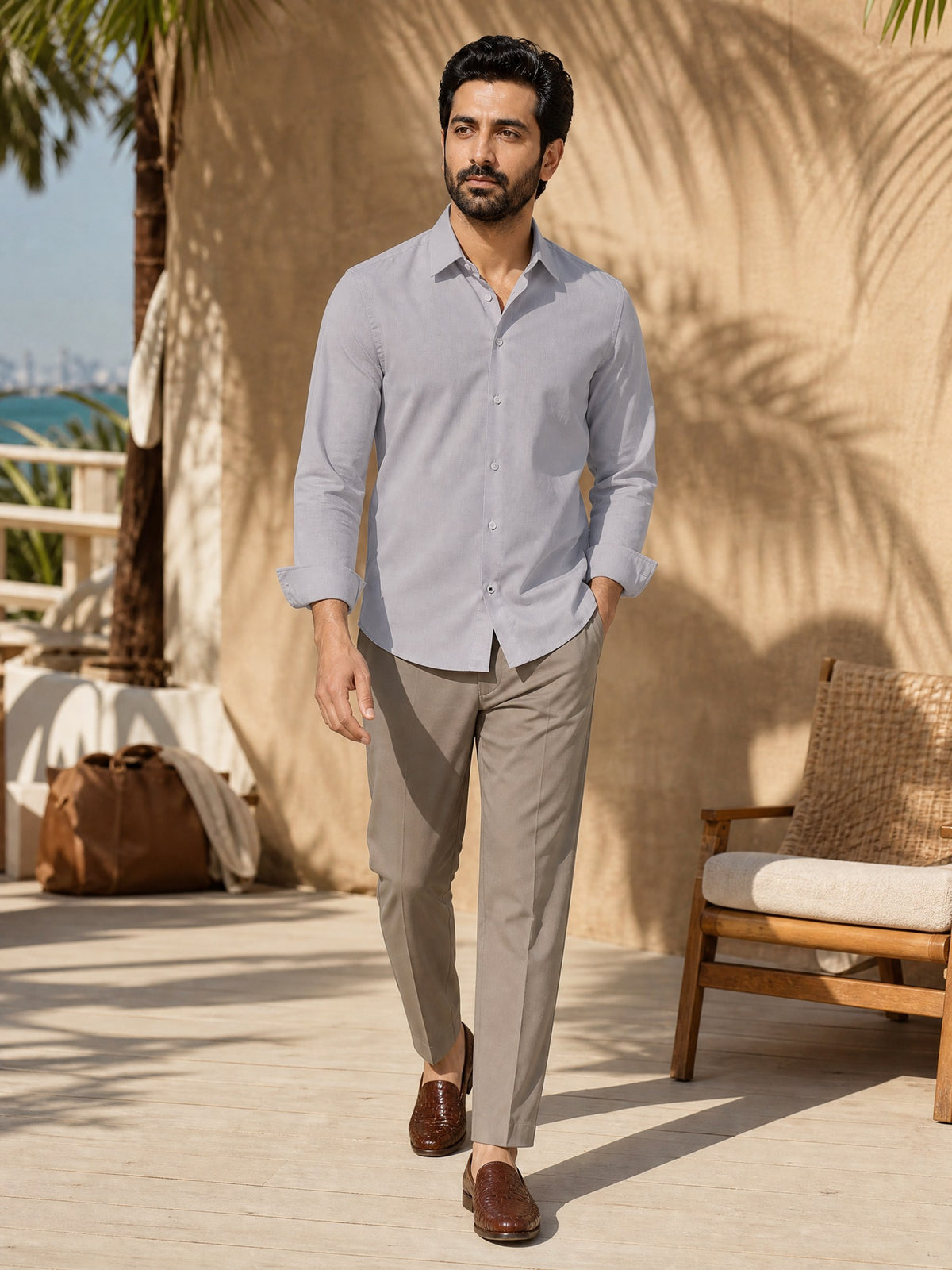 Lavender Cotton Stretch Slim Fit Full Sleeve Shirt