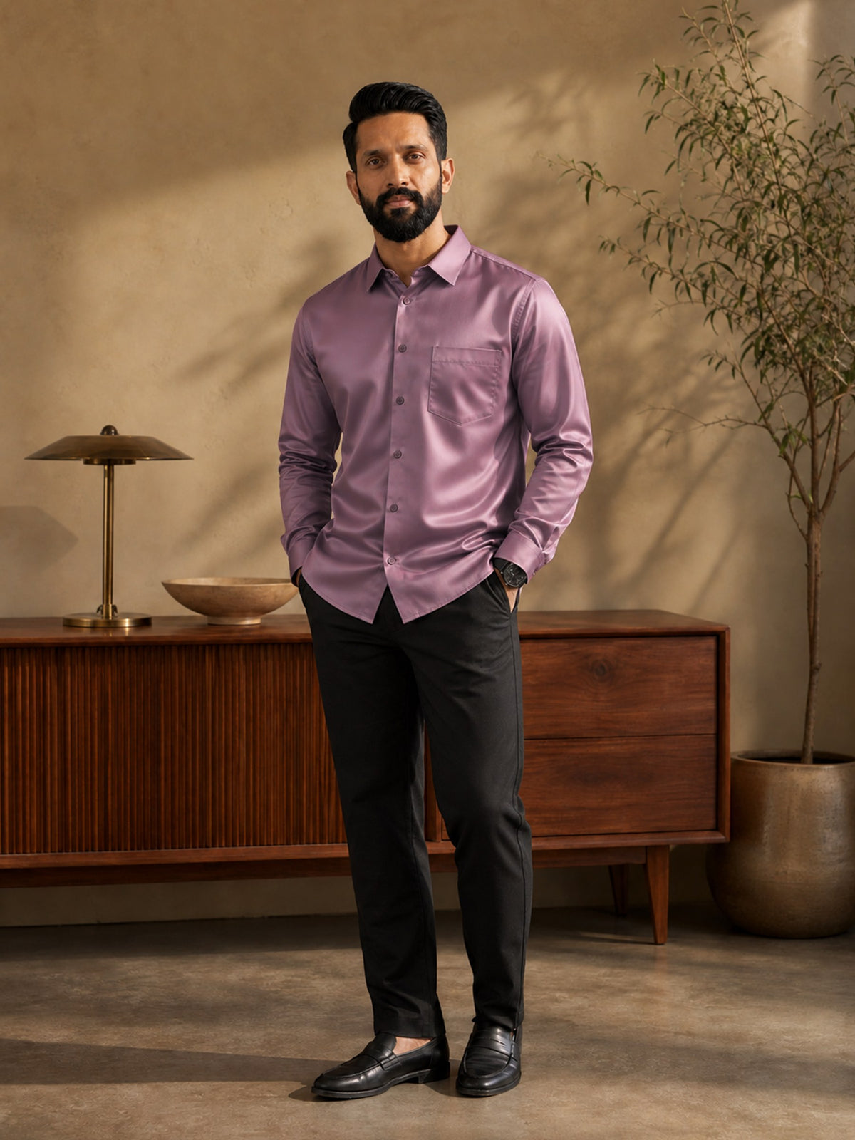 Pink Cotton Slim Fit Full Sleeve Shirt