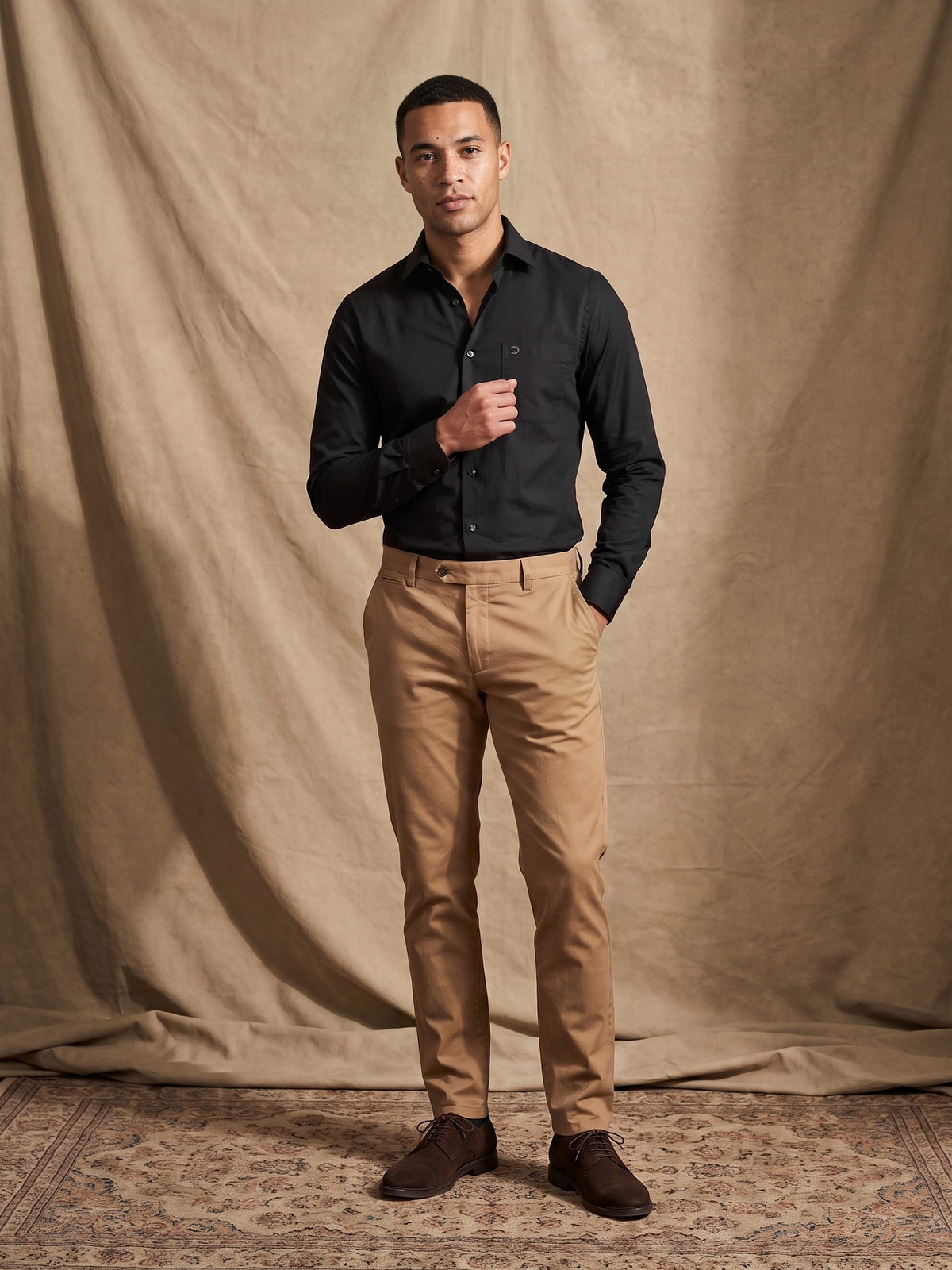 Black Cotton Slim Fit Full Sleeve Shirt