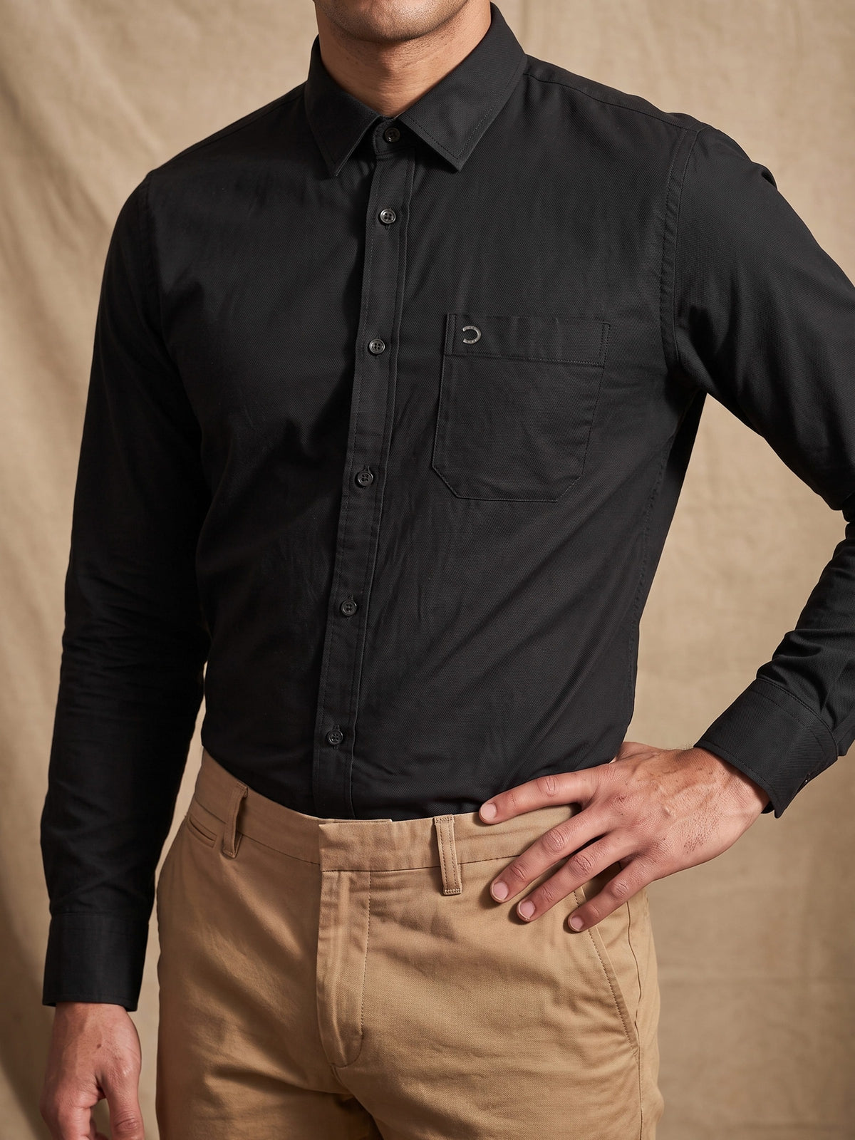 Black Cotton Slim Fit Full Sleeve Shirt