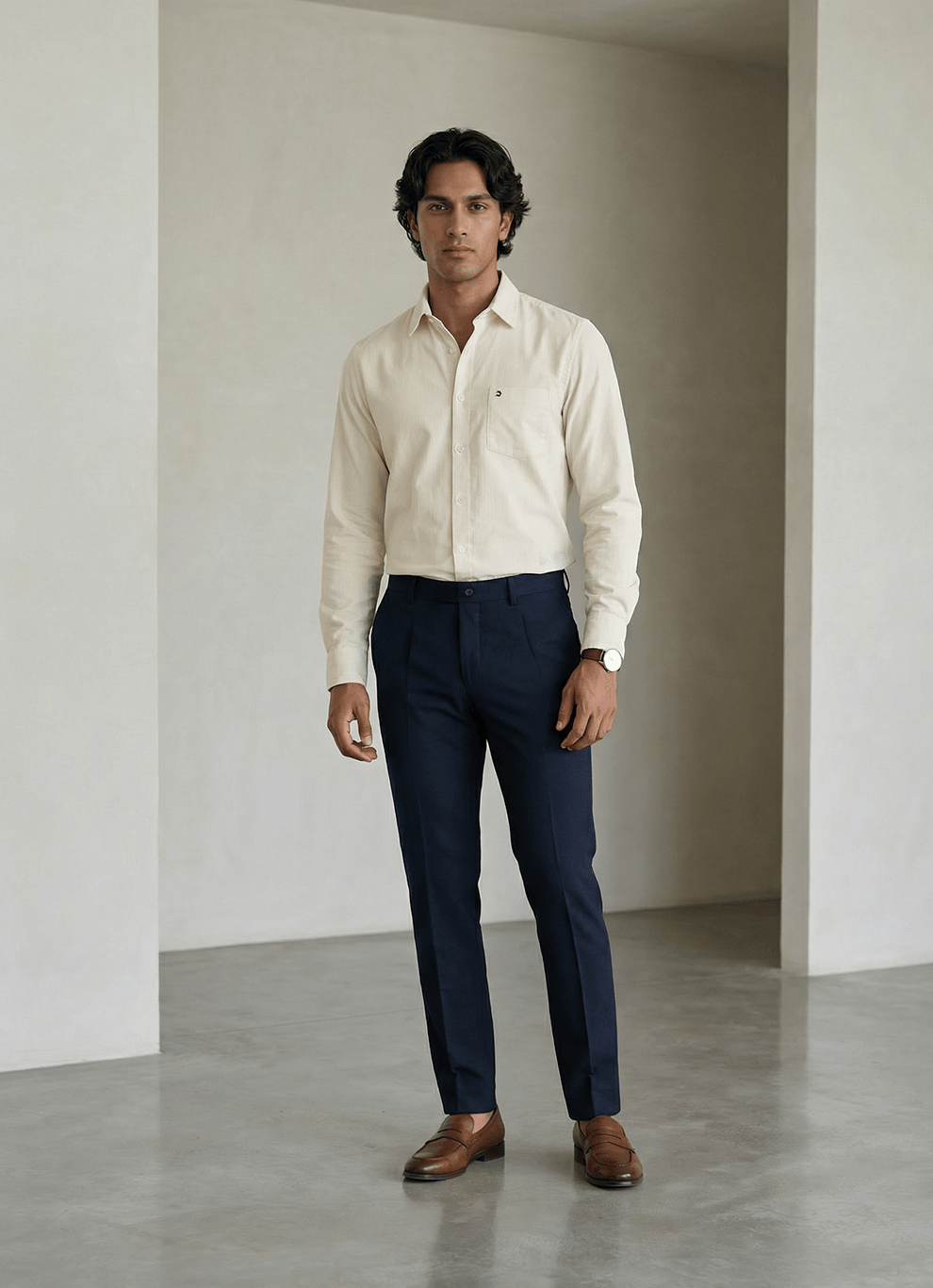 Navy Poly Viscose Slim Fit Trouser