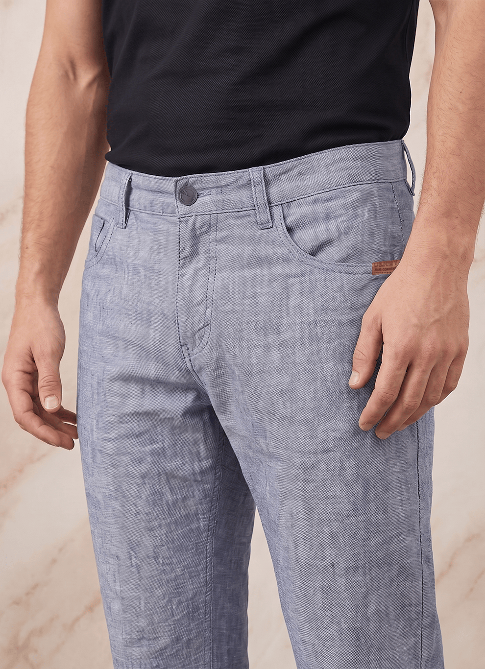 Blue Cotton Poly Relaxed Fit Trouser