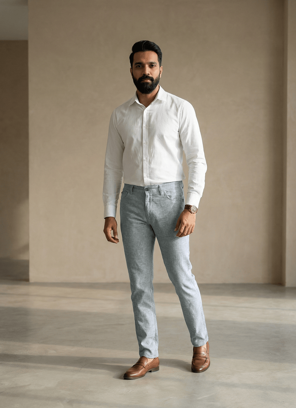Green Cotton Poly Relaxed Fit Trouser