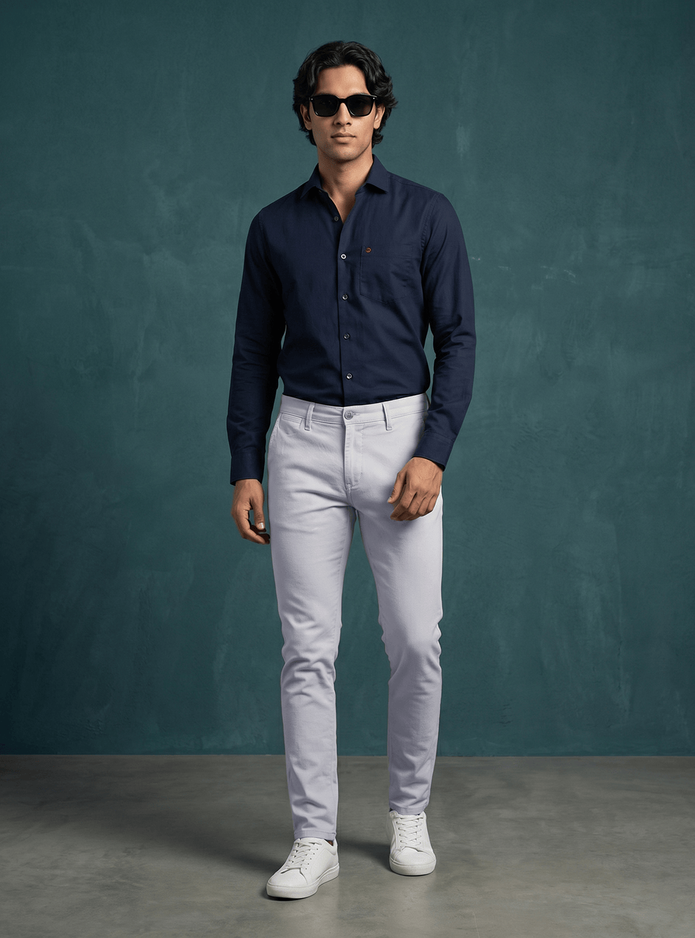 Blue Cotton Slim Fit Trouser