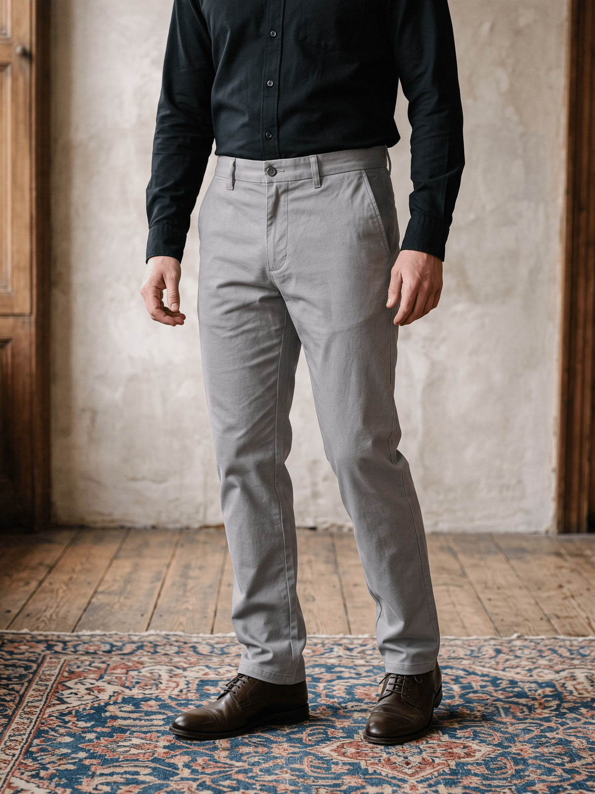 Dark Grey Cotton Stretch Slim Fit Trouser