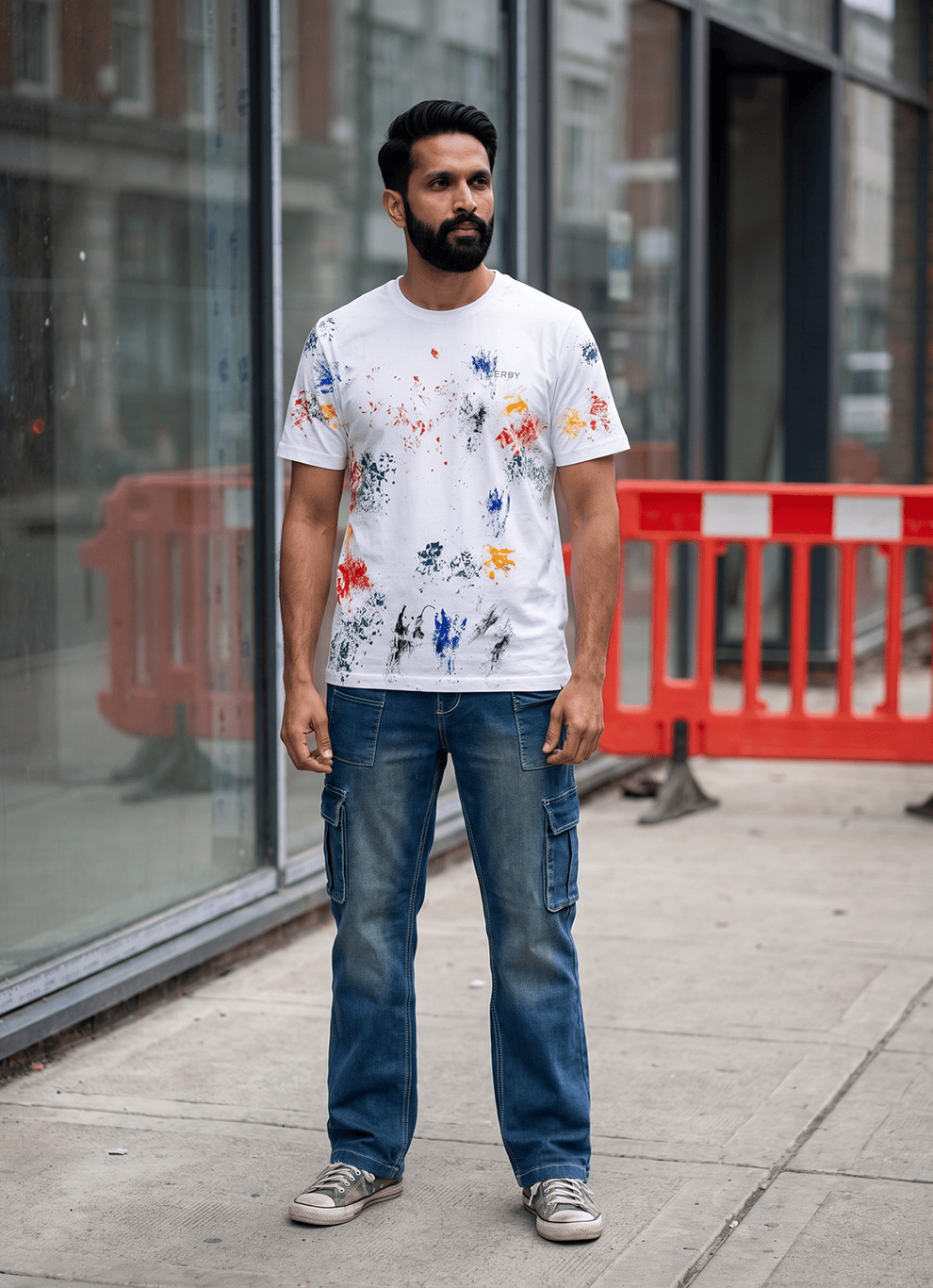 White Paint Splatter Print Cotton Regular Fit Tshirt