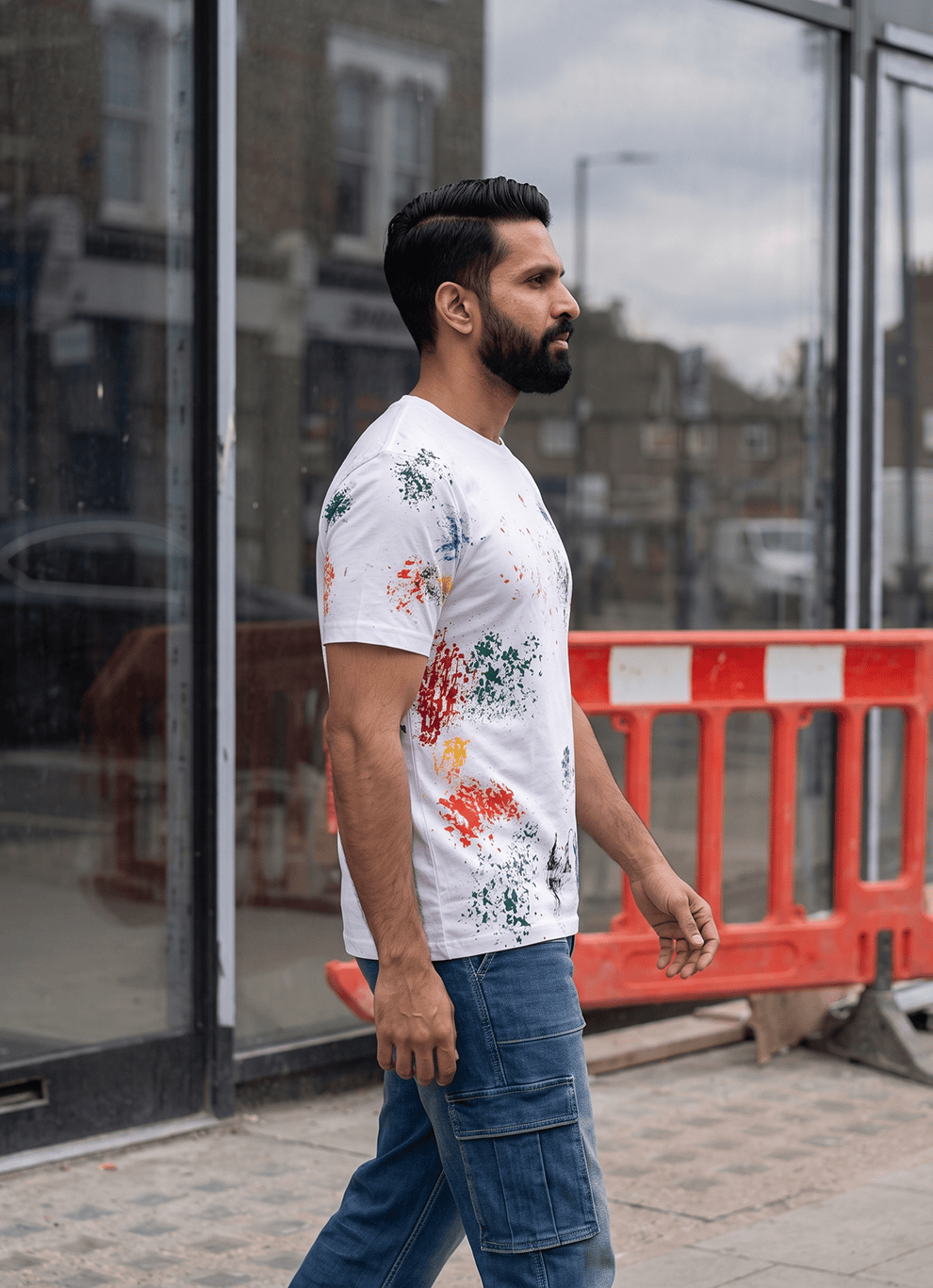 White Paint Splatter Print Cotton Regular Fit Tshirt