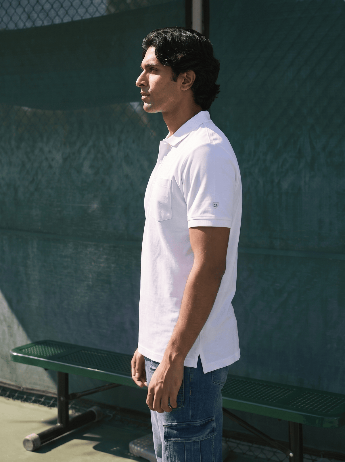 White Cotton Regular Fit Polo Tshirt, view 3