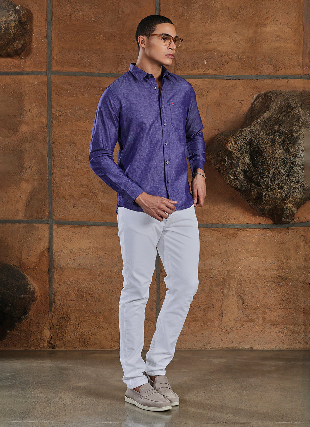 Purple solid cotton slim fit shirt