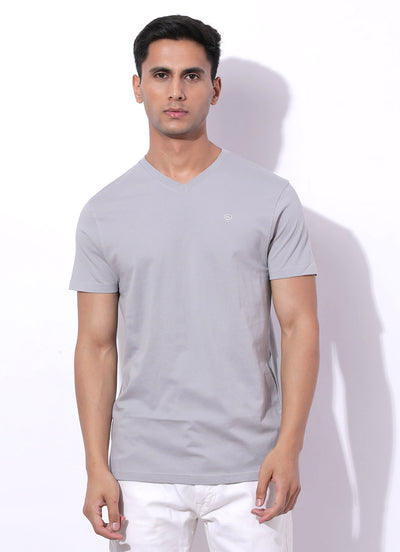 Grey V-Neck Slim Fit Tshirt