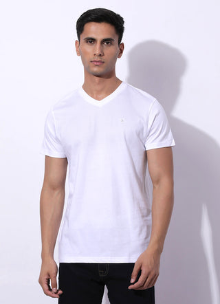 White V-Neck Slim Fit Tshirt