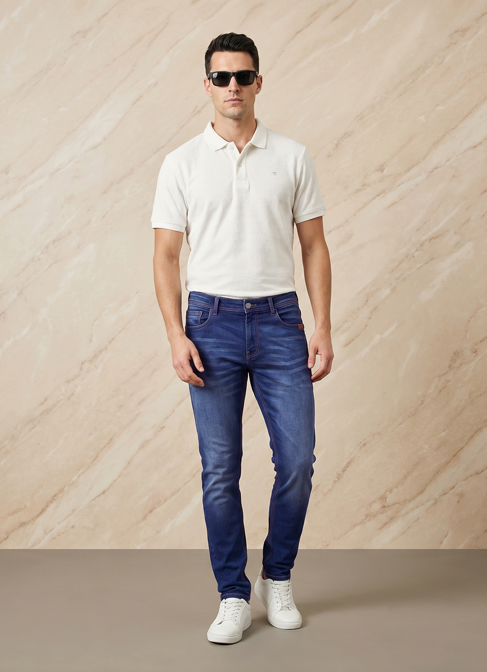 Blue Cotton Slim Fit Jeans