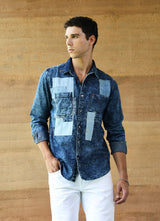Navy Patch Indigo Denim Slim Fit Shirt