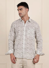 Olive Print Cotton Slim Fit Shirt