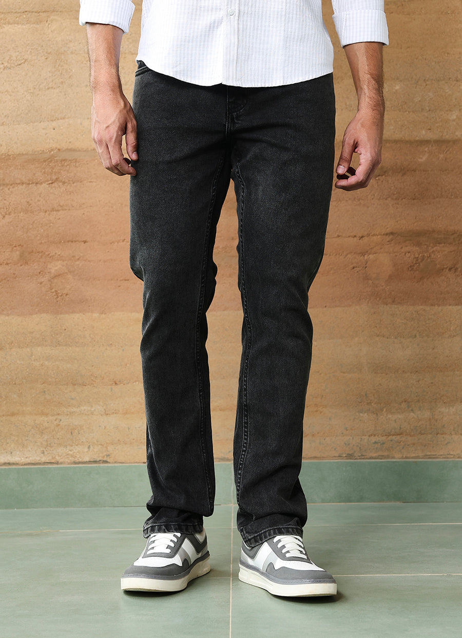 Dark Grey Faded Twill Relaxed Fit Jeans