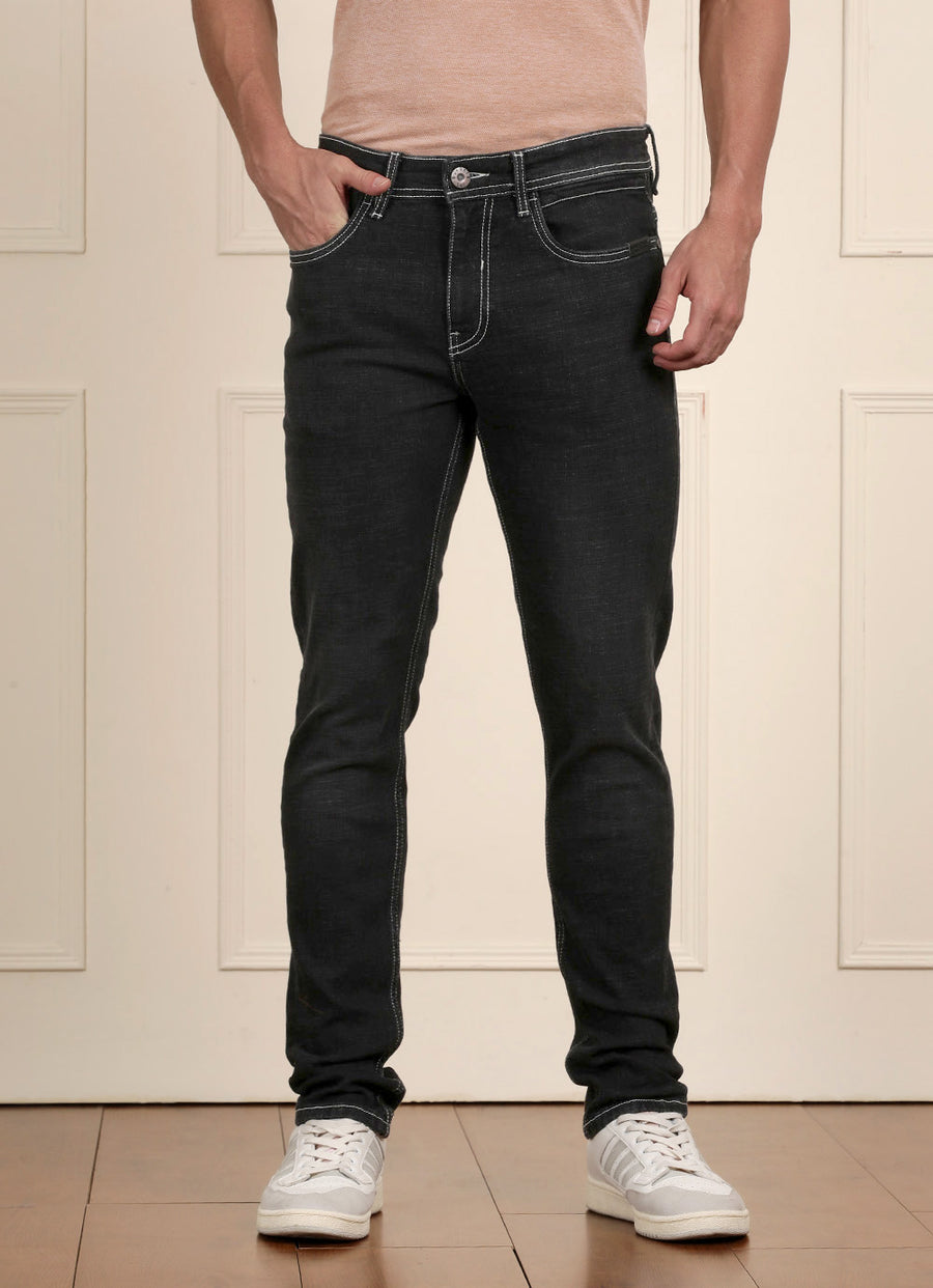 Black Twill Slim Fit Faded Jeans