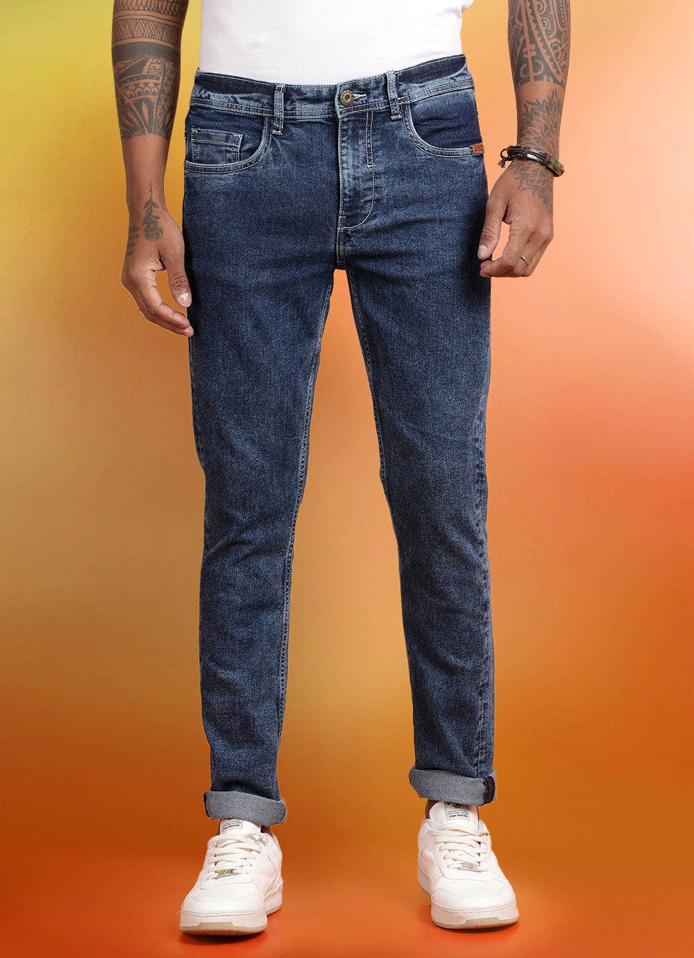 Blue Twill Washed Slim Fit Jeans