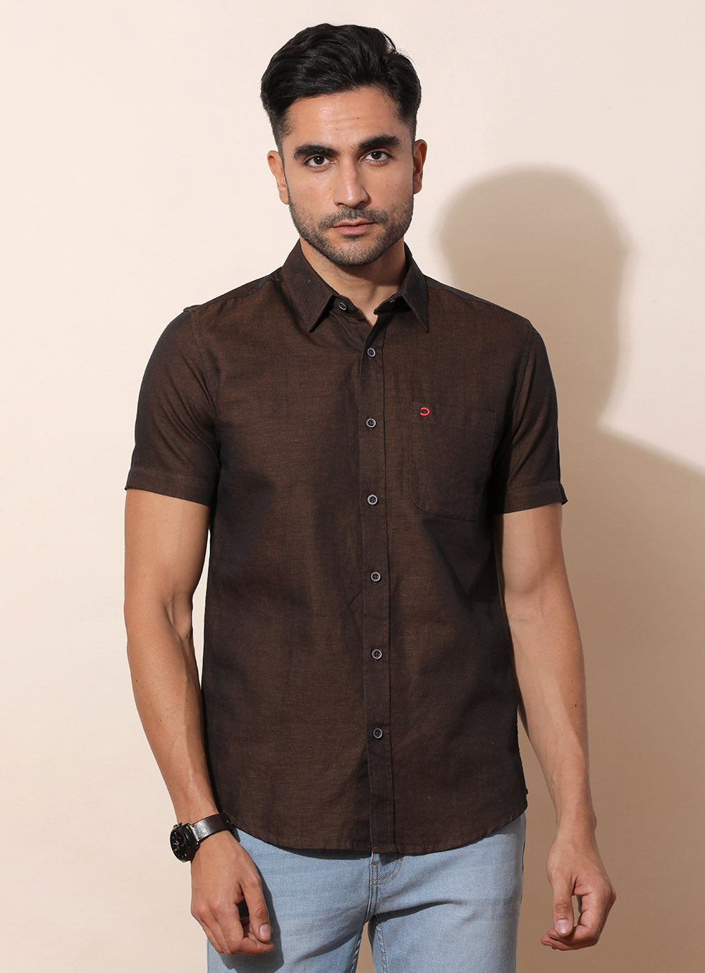 Mustard Plain Slim Fit Shirt