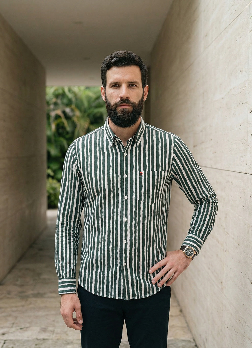 Olive Cotton Slim Fit Full Sleeve Shirt