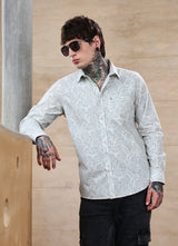 Green Botanical Print Cotton Slim Fit Shirt