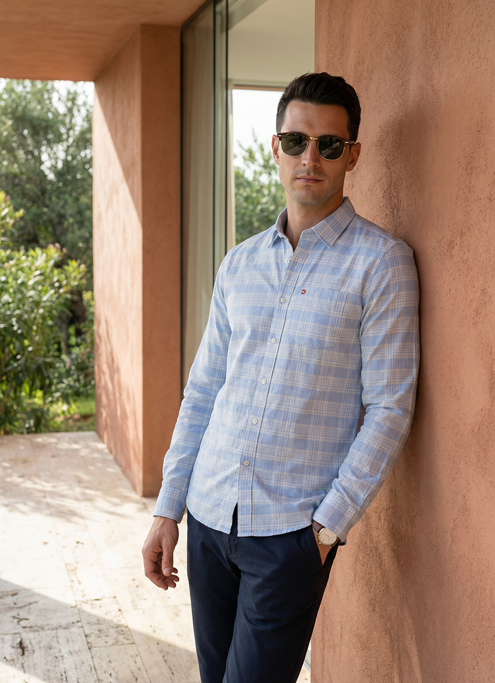 Blue Cotton Checks Slim Fit Full Sleeve Shirt