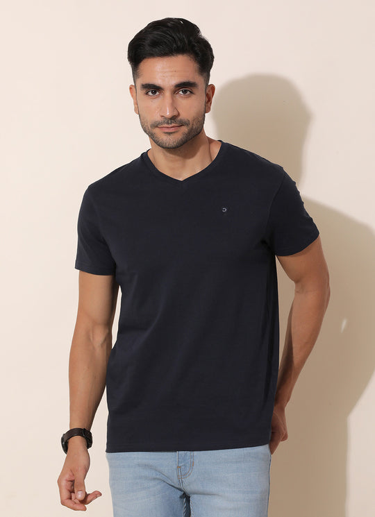 Modish Navy -Slim Fit V- Neck T-Shirt