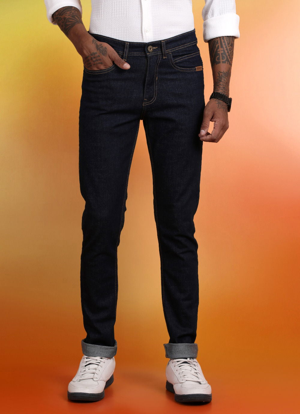 Dark Blue Twill Slim Fit Jeans
