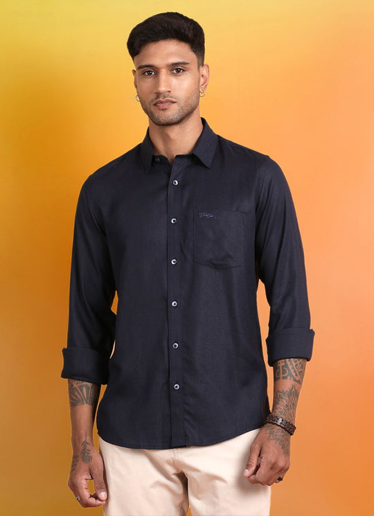 Navy Blue Solid Linen