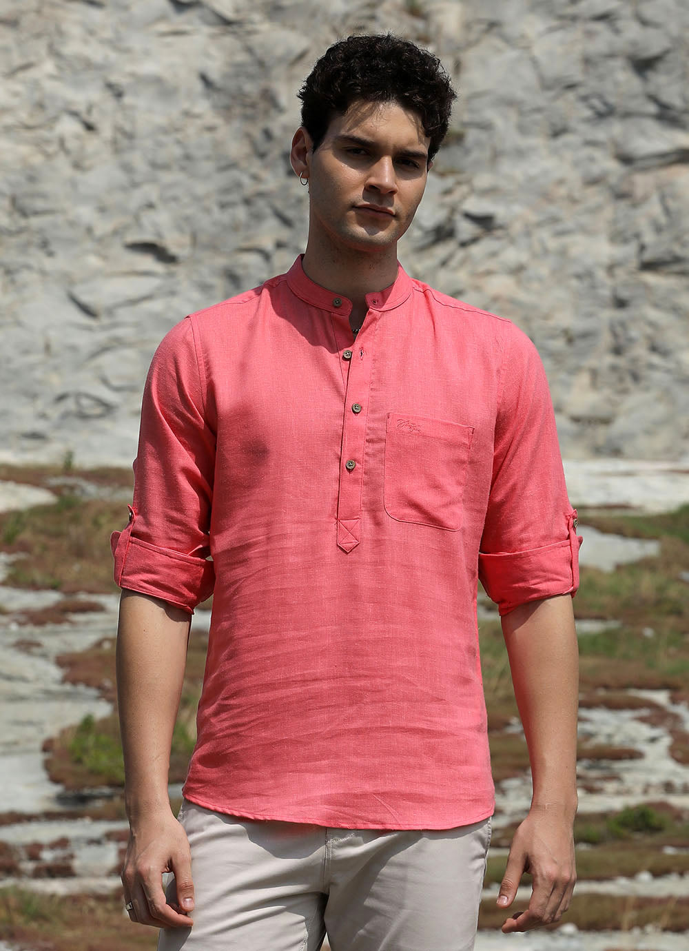Coral Solid Cotton Slim Fit Shirt