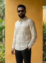 Beige Cotton Checks Slim Fit Full Sleeve Shirt