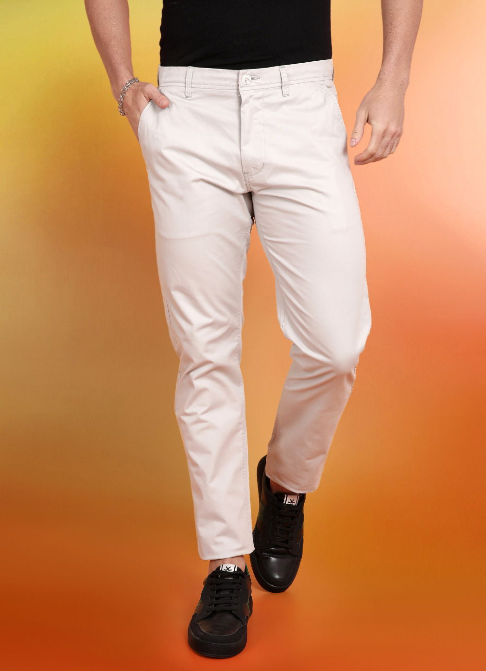 Grey Solid Slim Fit Trouser