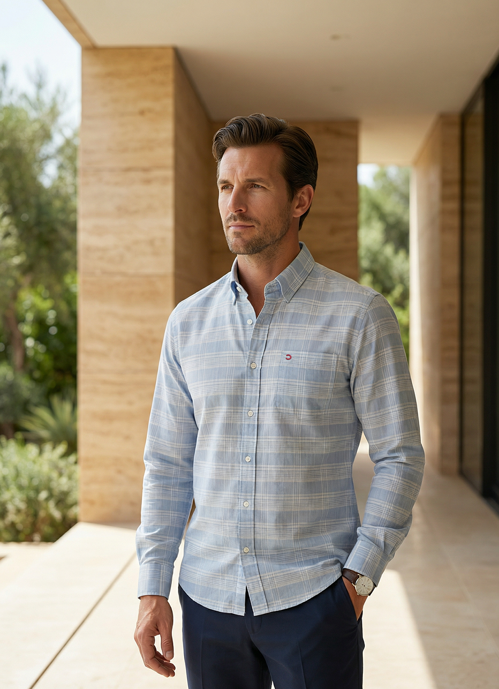 Grey Cotton Checks Slim Fit Full Sleeve Shirt