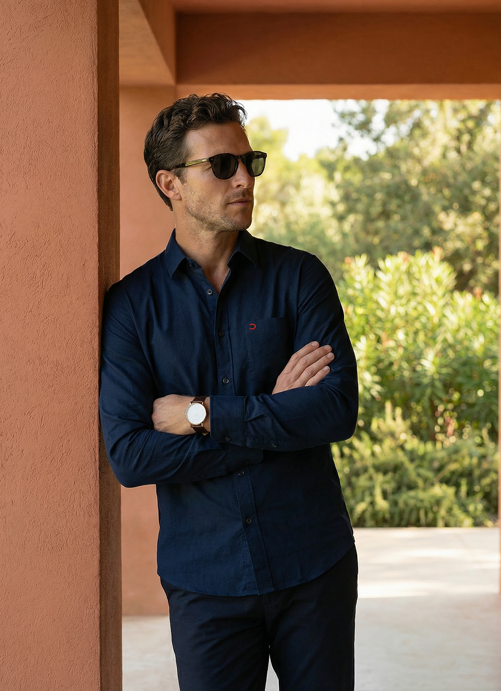 Dark Navy Cotton Print Slim Fit Full Sleeve Shirt