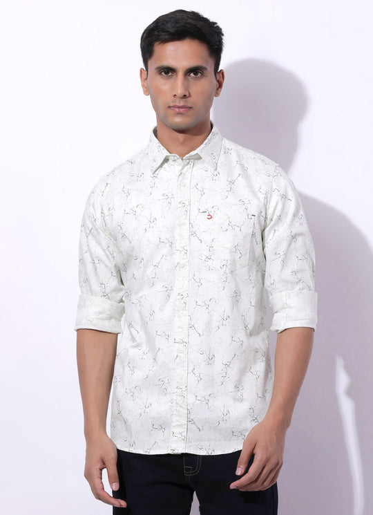 Coffs Olive Cotton Printed Shirt