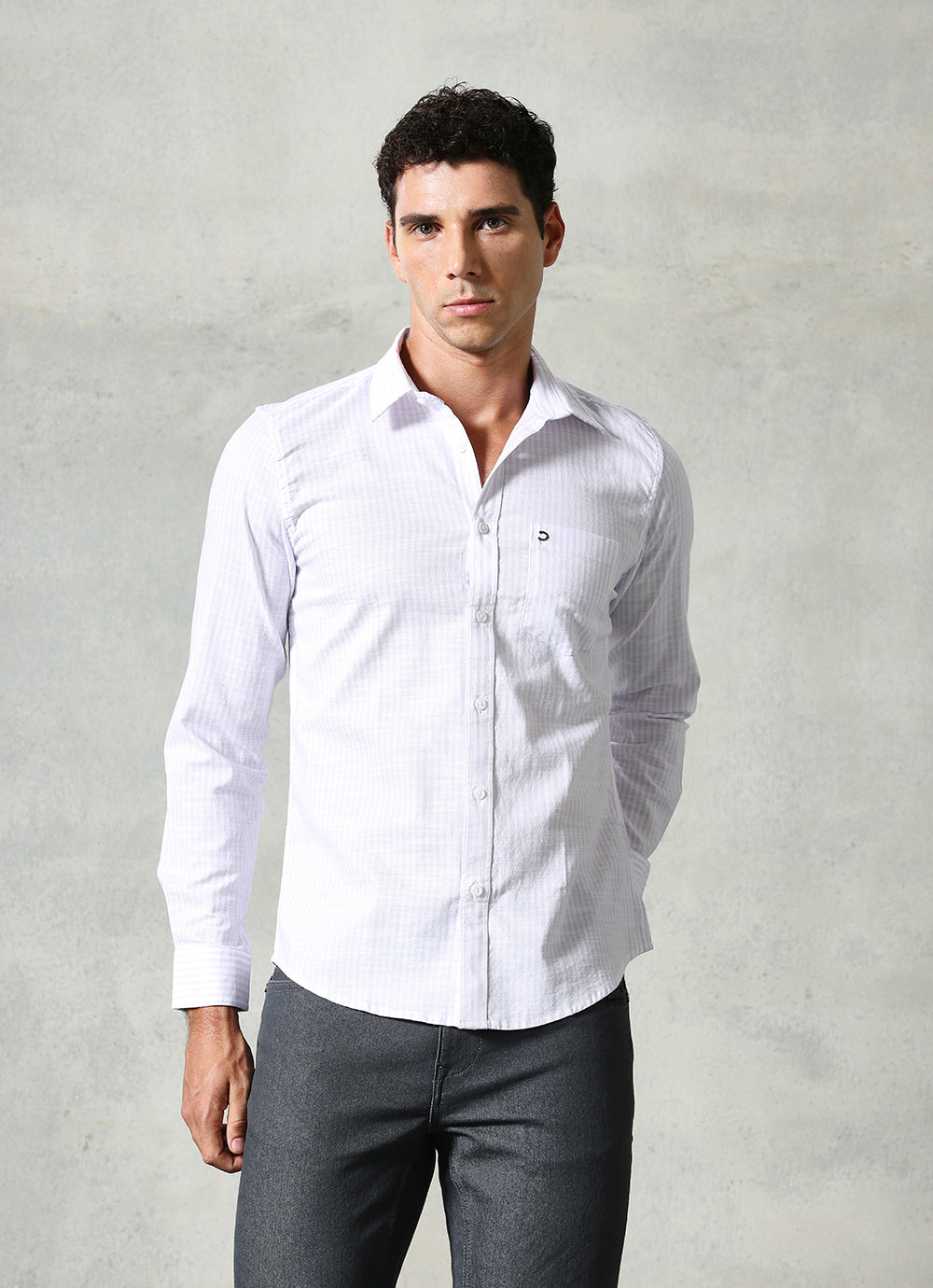 Purple Stripes Cotton Slim Fit Shirt