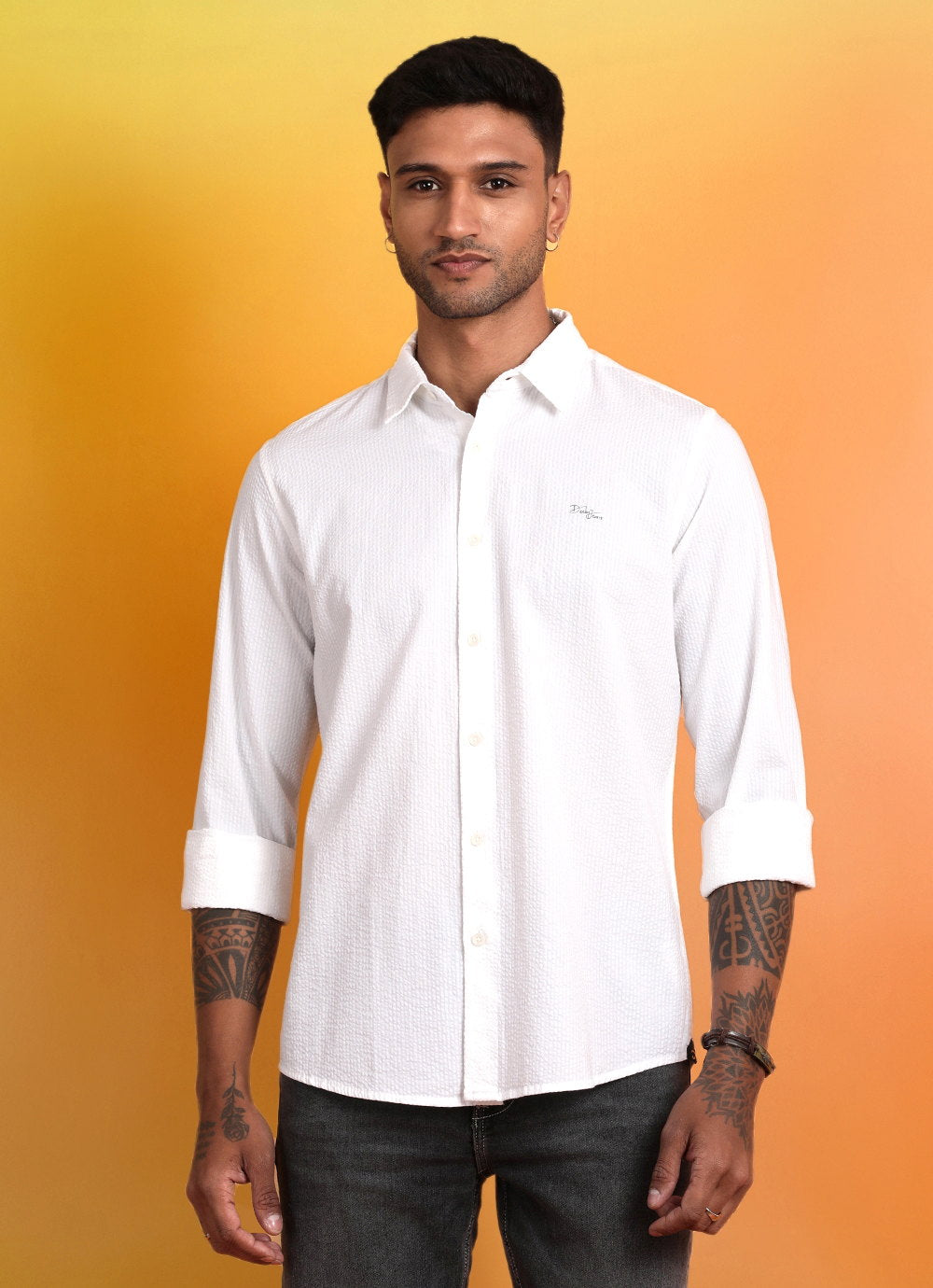 White Seersucker Slim Fit Shirt
