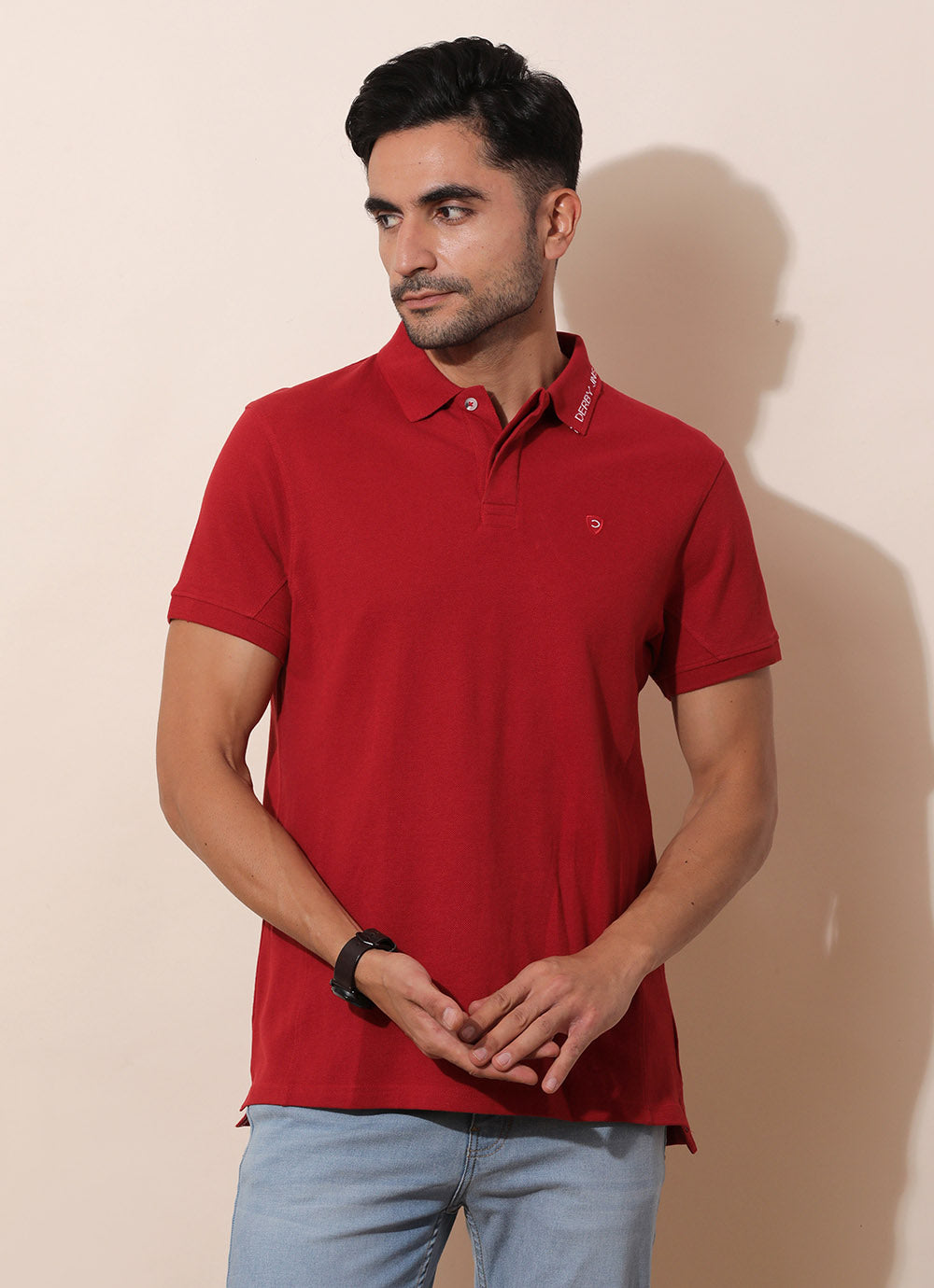 Red Pique Cotton  Cut & Sew POLO T Shirt