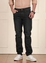 Dark Grey Twill Relaxed Fit Faded Jeans
