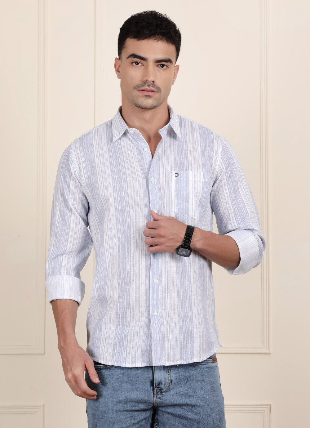 Blue Stripe Cotton Slim Fit Shirt