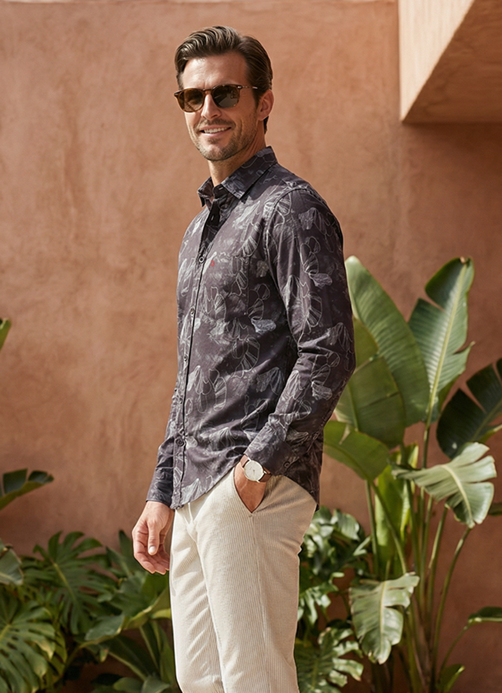 Black Cotton Print Slim Fit Full Sleeve Shirt