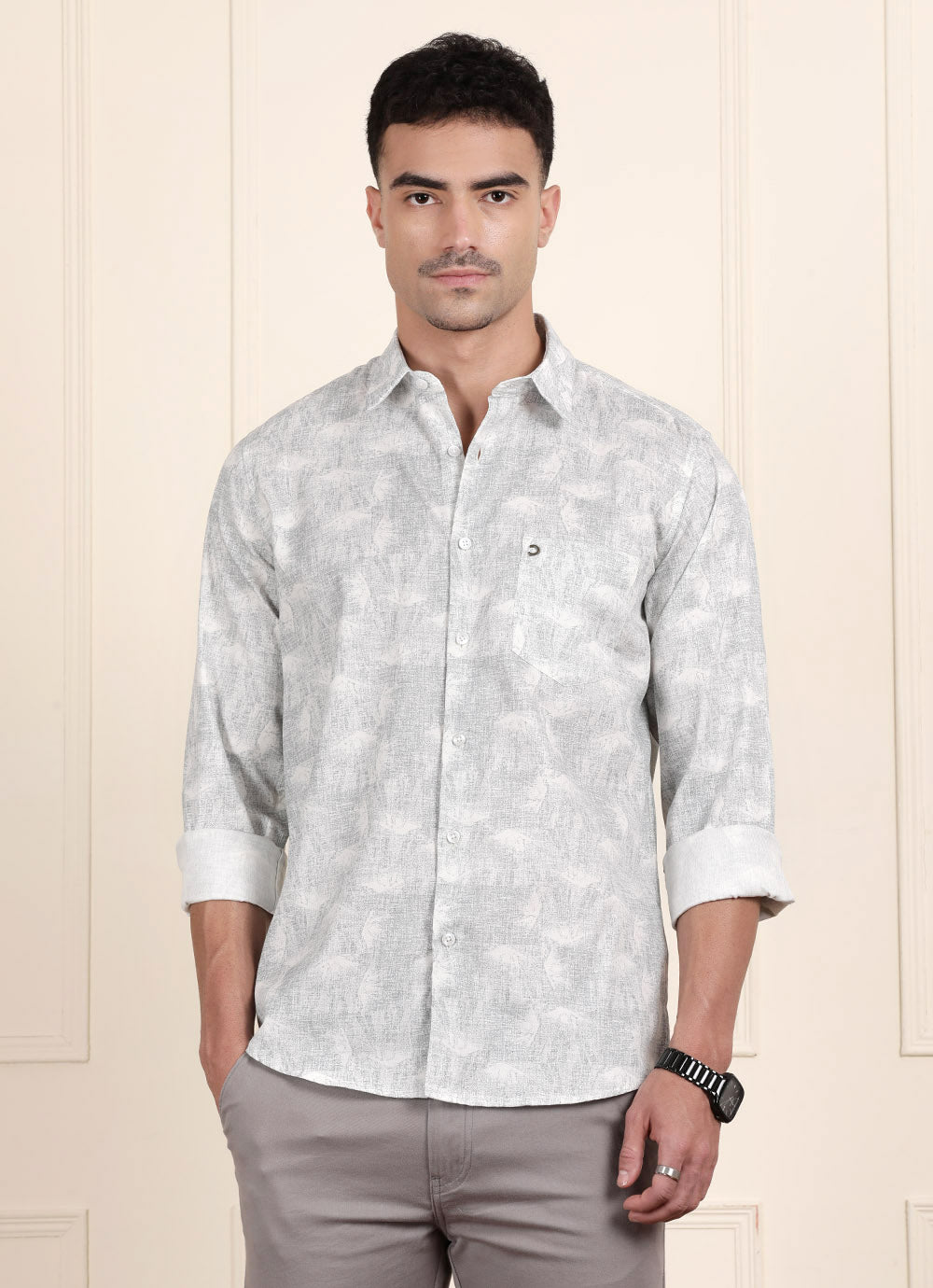 Blue Print Cotton Slim Fit Shirt
