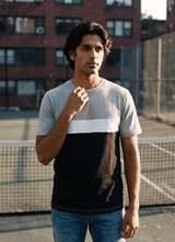 Grey and Black Colour Block Cotton Regular Fit Tshirt