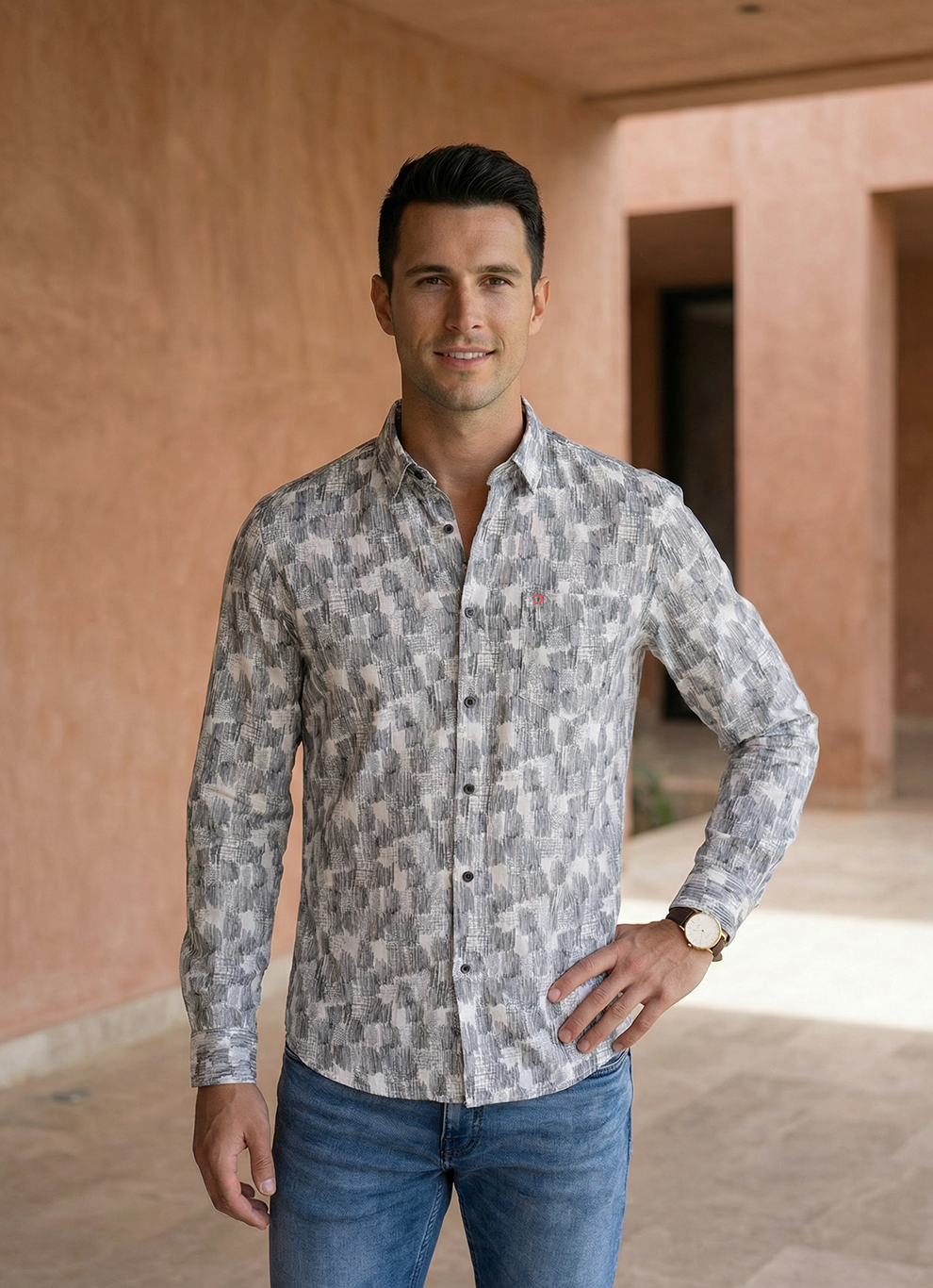 White Viscose Print Slim Fit Full Sleeve Shirt