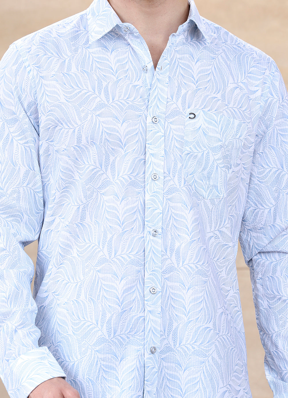 Blue Print Cotton Slim Fit Shirt