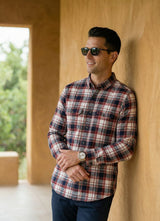 Red Indigo Crepe Checks Cotton Slim Fit Full Sleeve Shirt