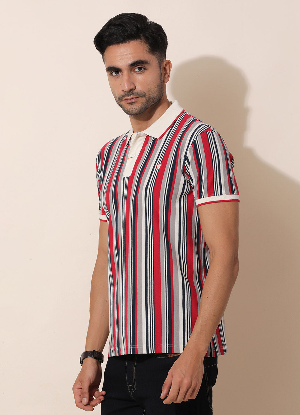 Red Striped Slim Fit Polo Tshirt