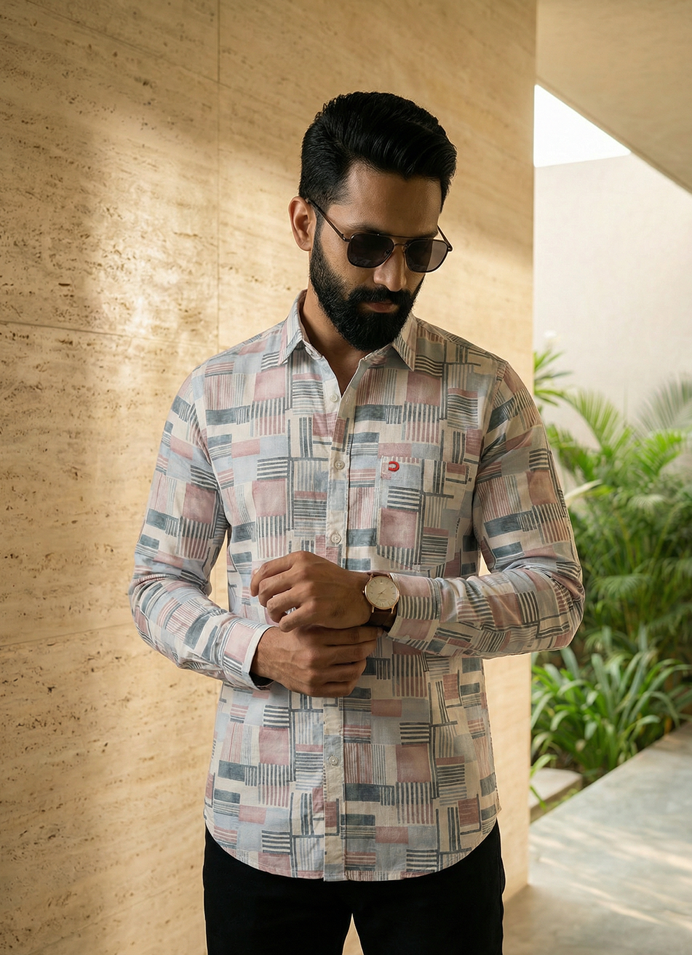 Pink Viscose Print Slim Fit Full Sleeve Shirt