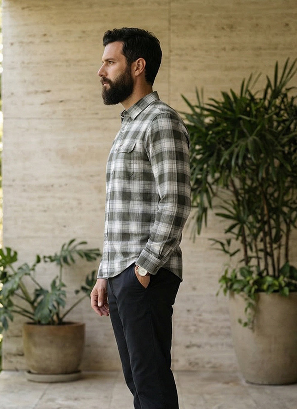 Green Cotton Slim Fit Full Sleeve Shirt