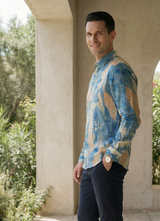 Coral Seersucker Print Cotton Slim Fit Half Sleeve Shirt