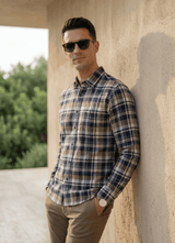 Navy Check Cotton Slim Fit Full Sleeve Shirt